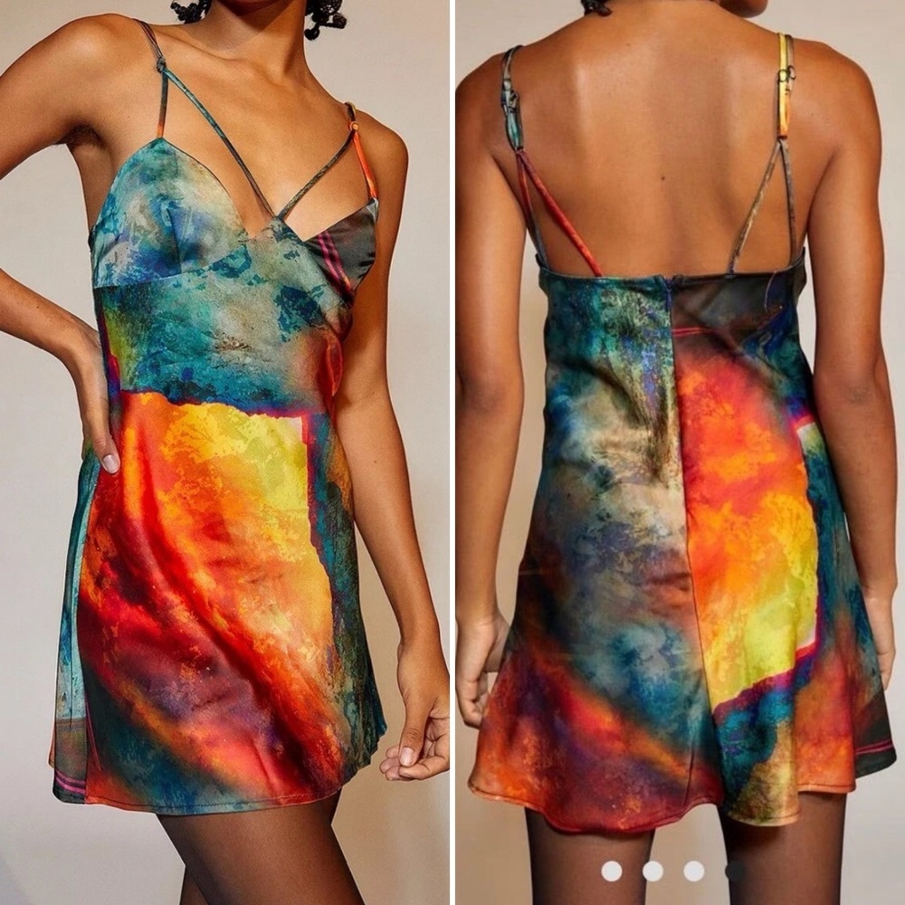 UO Urban Outfitters Pretty Please Tie-Dye Cut-Out Dress Rainbow Small